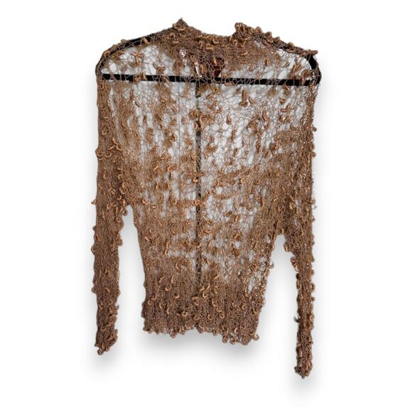 Amano Hand Knit Open‎ Weave Sweater Spain S Bronze Lame Sparkle Sheer - Picture 4 of 4